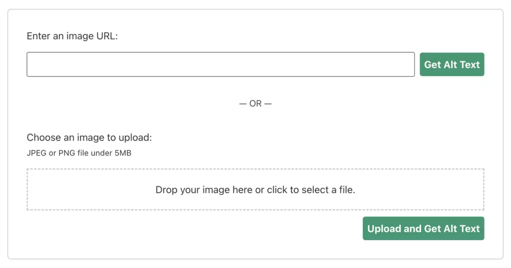 Initial form with a spot for an external image URL or a place to upload an image.